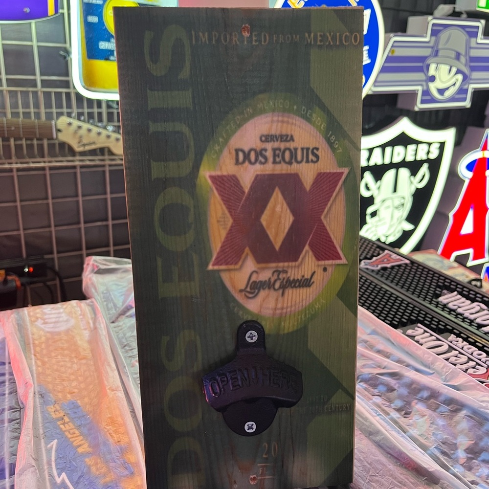 Dos Equis Wall-Mounted Bottle Opener man cave hand crafted 12”x5.5”